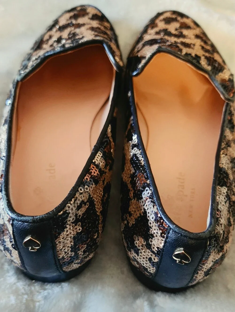 kate spade Sequin Leopard-Print Loafers in Black, Gold & Cream